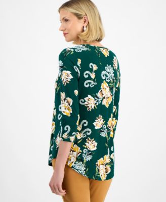 Women's Printed Scoop-Neck 3/4-Sleeve Top, Macy's Exclusive