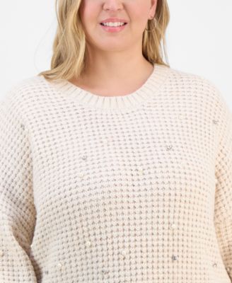 Trendy Plus Size Embellished Crewneck Pullover Sweater, Macy's Exclusive