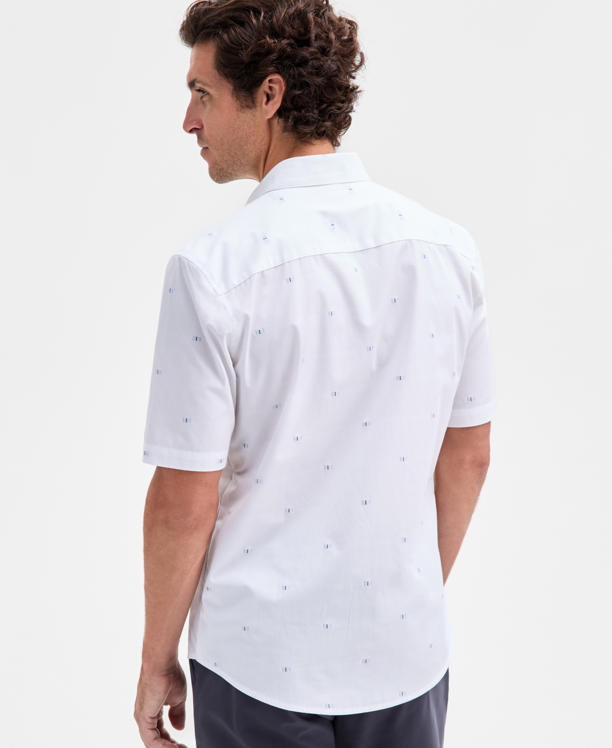 Alfani Men's Short Sleeve Dobby Geo Print Button-Front Shirt, Macy's Exclusive