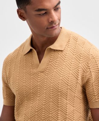 Men's Johnny-Collar Ribbed Geo Polo Shirt, Macy's Exclusive