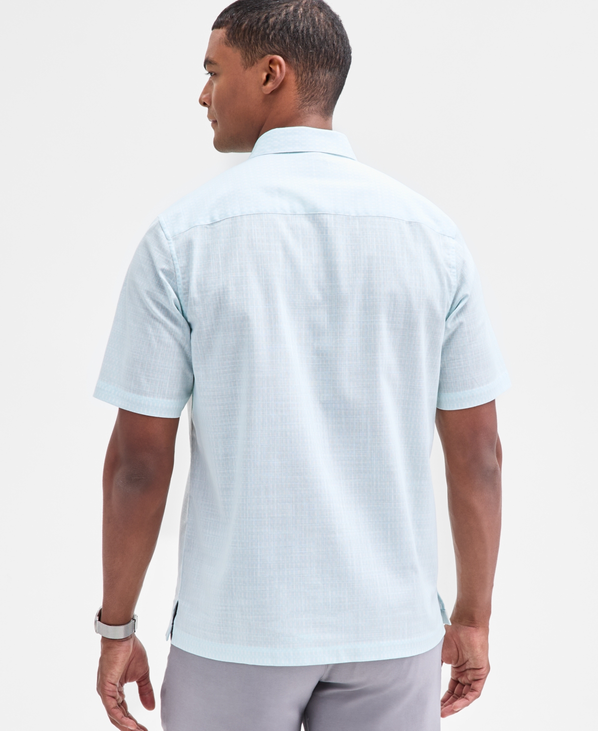Alfani Men's Perto Short Sleeve Geo Print Button-front Shirt, Macy's Exclusive In Blue