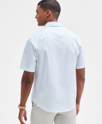 Men's Short Sleeve Striped Poplin Button-Front Shirt, Macy's Exclusive