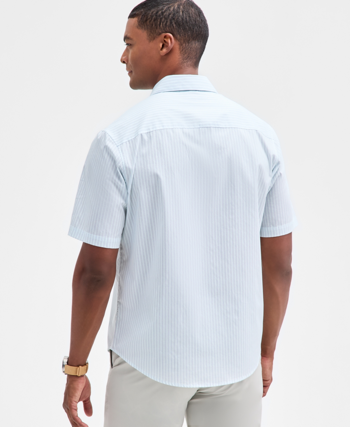 Alfani Men's Short Sleeve Striped Poplin Button-Front Shirt, Macy's Exclusive
