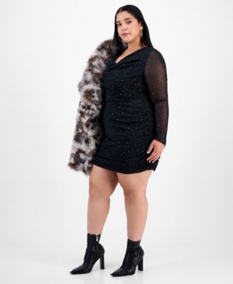 Trendy Plus Embellished Cowlneck Long-Sleeve Mini Dress, Macy's Exclusive