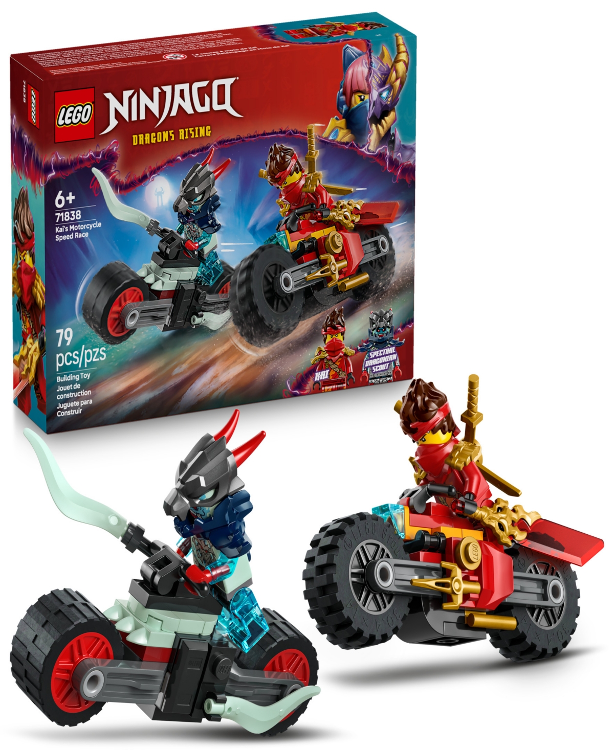 Lego Ninjago Kai's Motorcycle Speed Race 71838 Toy Building Set, 79 Pieces In Multi