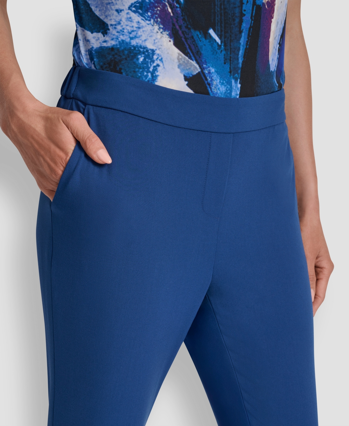 Dkny Petite Flat Front Elastic Back Pants In Blue