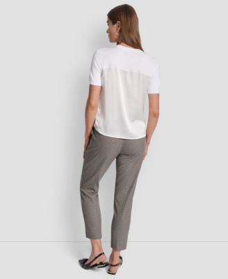 Petite Mixed Media Short Sleeve Top