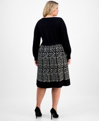 Plus Size Long-Sleeve Combo Skirt Sweater Dress