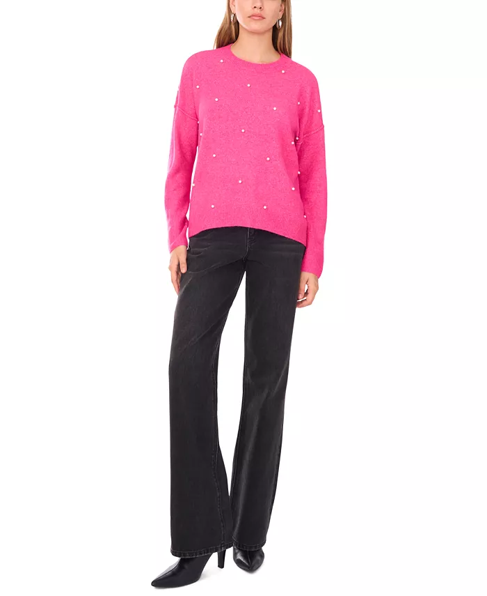 Women's Crewneck Embellished Pearl Long-Sleeve Sweater - thumbnail 9