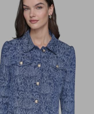 Women's Printed Denim Button-Front Jacket