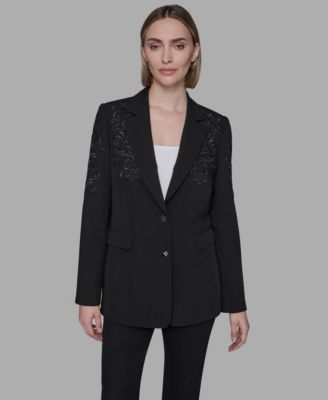 KARL LAGERFELD PARIS - Women's Embroidered Notch-Collar Blazer
