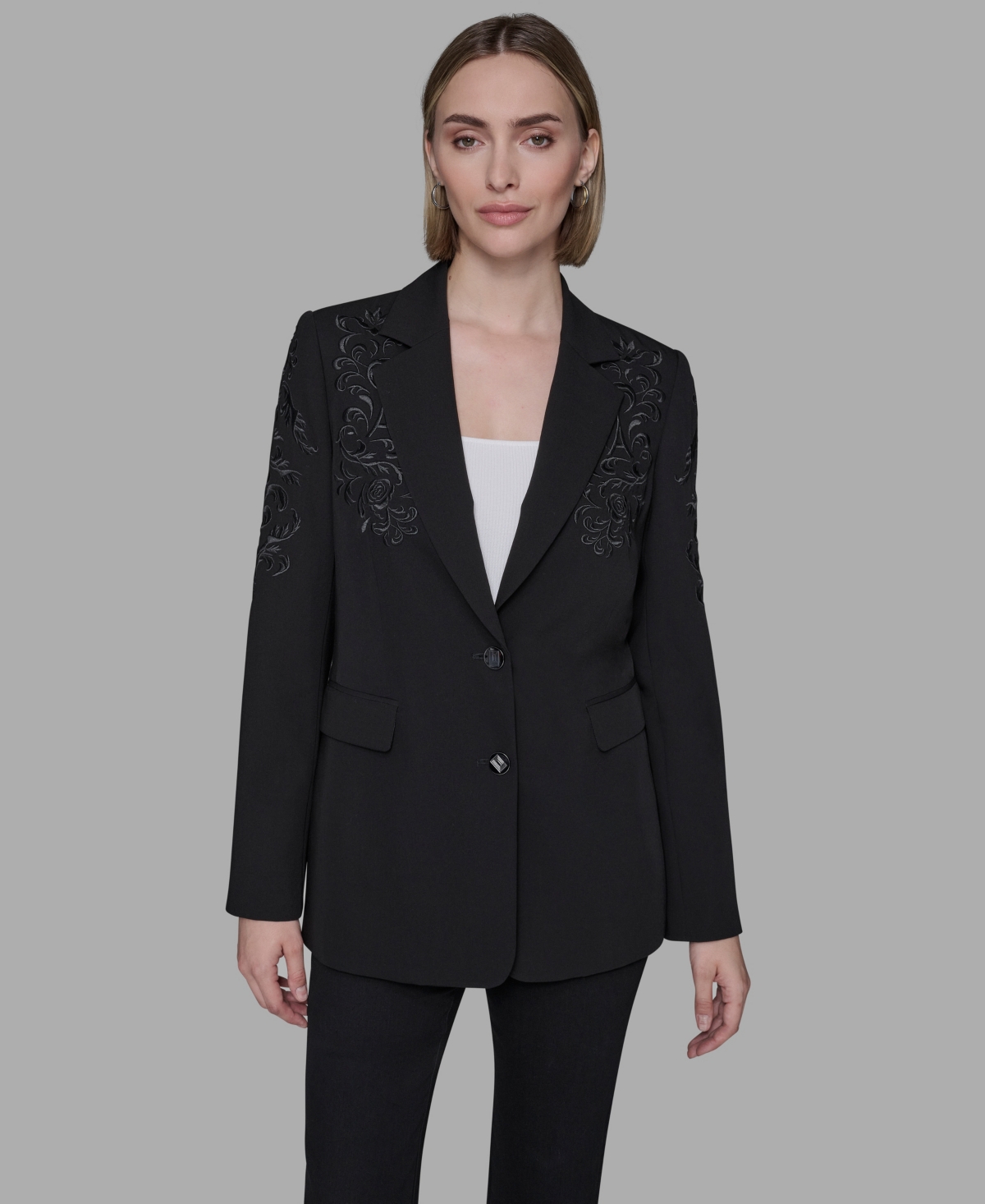 Karl Lagerfeld Women's Embroidered Notch-collar Blazer In Black