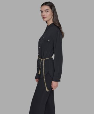 Women's Belted Chest-Pocket Top