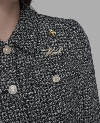 Women's Collared Button Front Tweed Jacket