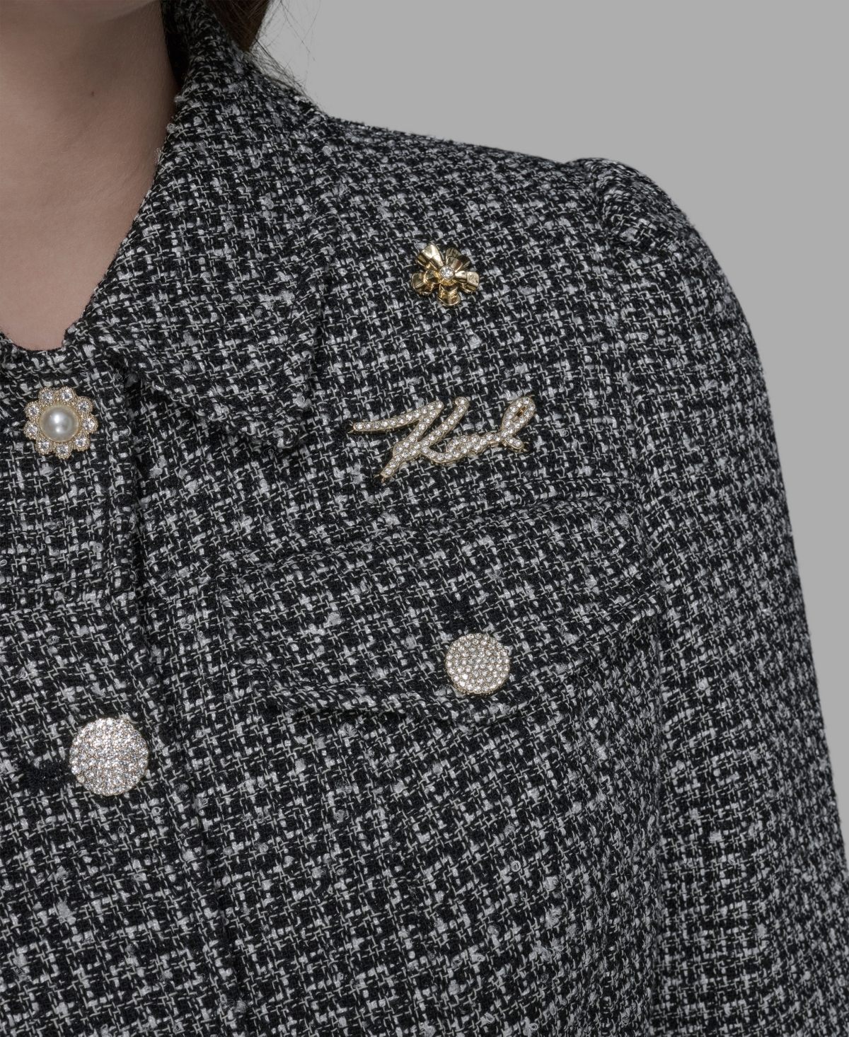Karl Lagerfeld Women's Tweed Long Sleeve Jacket In Multi