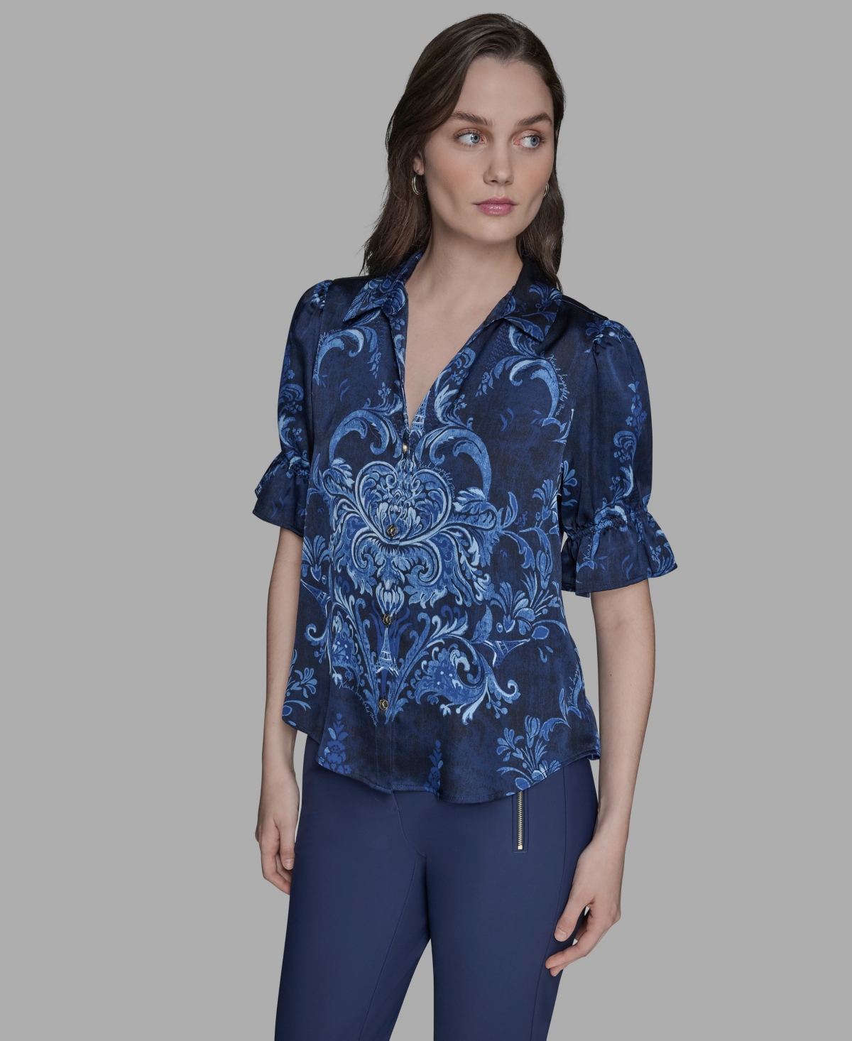 Karl Lagerfeld Karl Algerfeld Paris Women's Printed Button-front Shirt In Blue