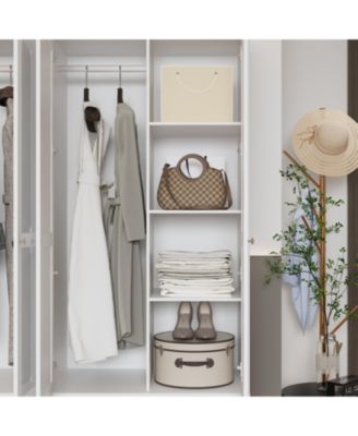 Luxury white 4-door 6-drawer wardrobe with mirror, bedroom Armoire, Closet