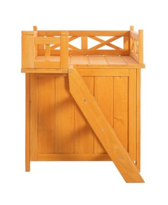 118 in. Outdoor Wooden Cat house Cat shelves with Window Box in Natural