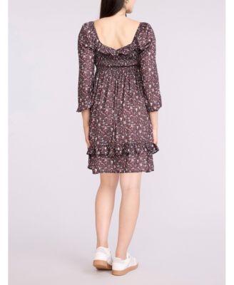 Women's Smocked Babydoll Long Sleeve Mini Dress - Motherhood Maternity