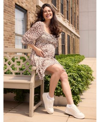 Women's Smocked Babydoll Long Sleeve Mini Dress - Motherhood Maternity