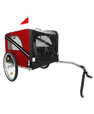 Red Breathable Mesh Dog Cart with 3 Entrances Folding Pet Carrier Wagon Bicycle Carrier for Medium and Small Sized Dogs
