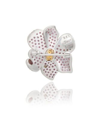 Suzy Levian Sterling Silver Sapphire & Created White Sapphire Flower Petal Brooch
