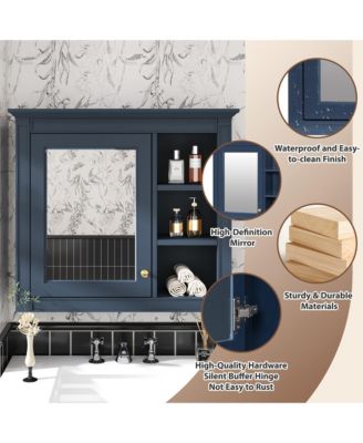 30" x 28" Bathroom Medicine Cabinet with Mirror and 3 Open Shelves, Wall-Mounted (No Vanity)