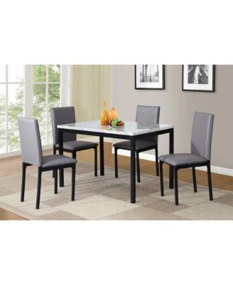 Citico 5-Pc Dinette Set with Faux Marble Top, White Table with Gray Chairs
