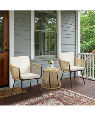 3-Piece Outdoor Patio Bistro Set with Tempered Glass Table & 2 Chairs, Tan/Cream