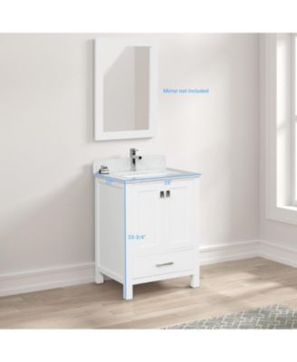 24-Inch Bathroom Vanity Set in Matte White – Solid Wood Freestanding Vanity with Marble Countertop & Ceramic Undermount Sink for Modern Bathrooms