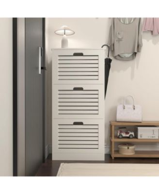 Modern 3 Flip Drawers Shoe Cabinet - 3-Tier Wooden White Freestanding Narrow Entryway Hidden Shoe Organizer