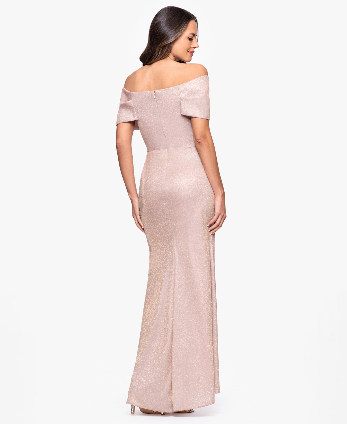 Betsy & Adam Petite Embellished Off-the-shoulder Dress In Pink