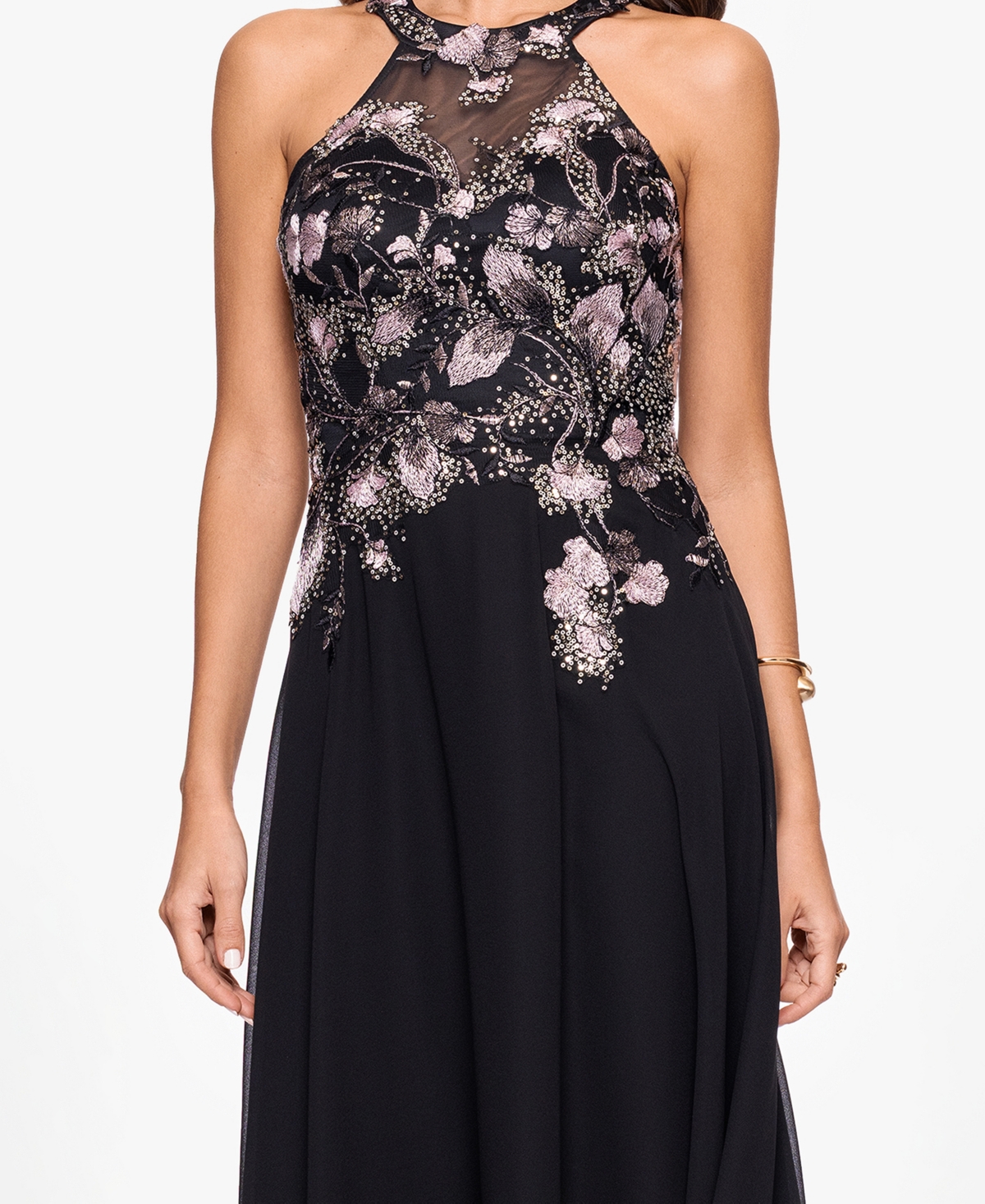 Betsy & Adam Petite Embroidered Sleeveless Dress In Black