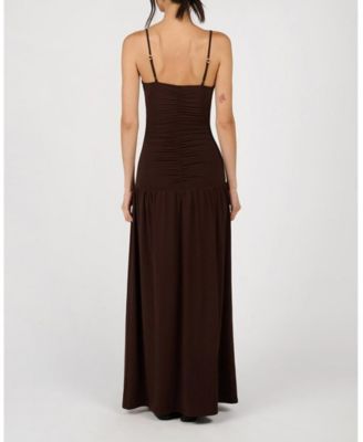 Women's Ruched Front Scoop Maxi Dress