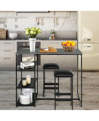 3 Piece Pub Set Industrial Style Faux Marble Top Table and 2 Stools Dining Set