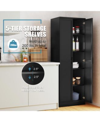 70'' Storage Cabinet Freestanding Pantry Cabinet w/2 Doors & 5 Shelves