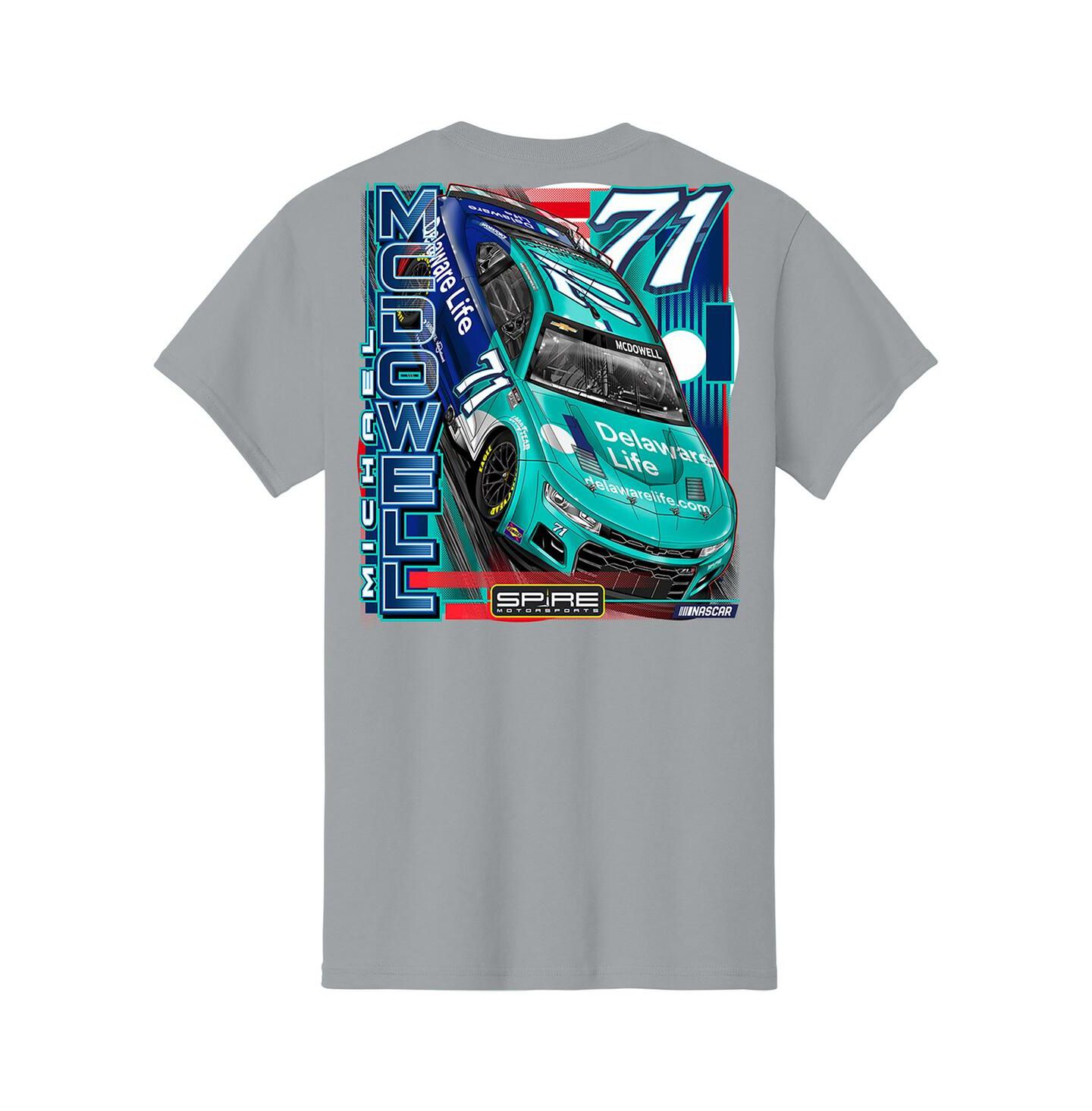 Мужская футболка Spire Motorsports Gray Michael McDowell Delaware Life Car — фото 3