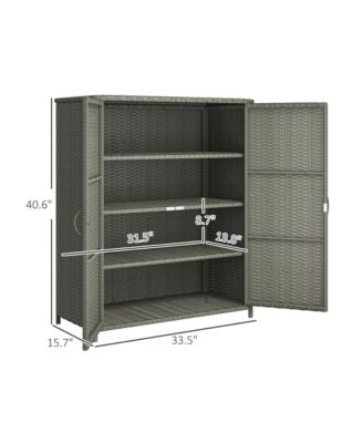 Wicker Outdoor Storage Cabinet with Shelves, 2 Doors, Dark