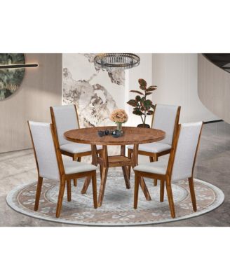 5-Pc Mid-Century Kitchen Set A Pedestal Table, 4 Grey Fabric Kitchen Chairs