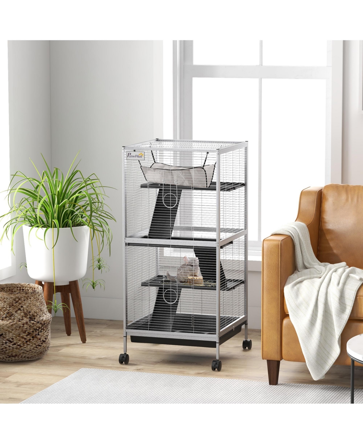 PawHut 4-Tier Small Animal Cage, Ferret Cage Large Chinchilla Cage,
