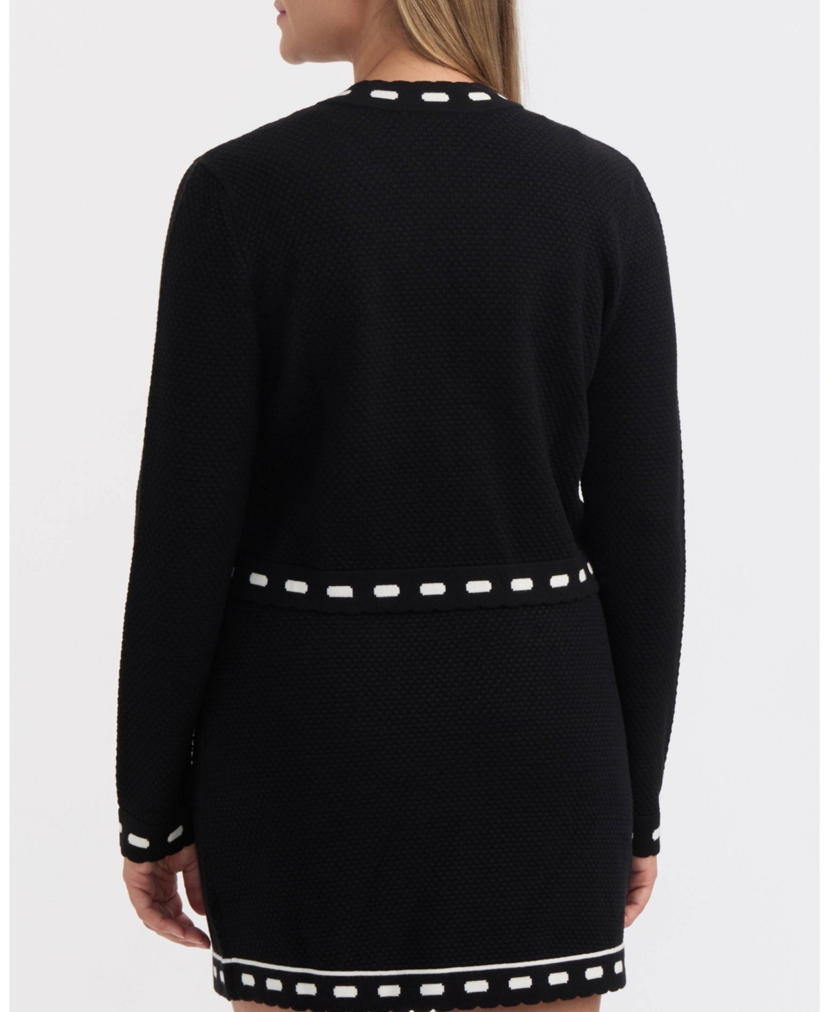 Ellen Tracy Seed Stitch Trim Crop Cardigan In Black