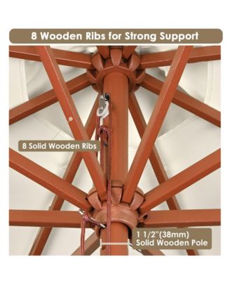 9FT Solid Wooden Outdoor Patio Umbrella Rope Pulley Lift for Deck Pool Backyard Garden Market Beach Parasol,Ivory