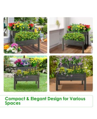 2 Tier Wooden Raised Garden Bed Elevated Planter Box w/ Legs Drain Holes  34'' x 33.5'' x 28.5''