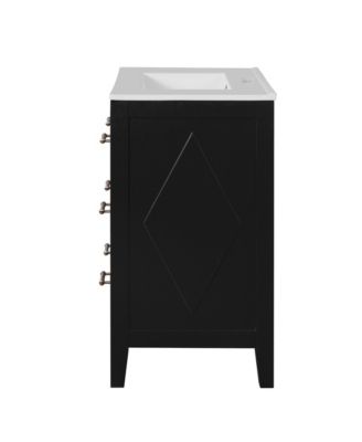 30" Freestanding Vanity With Ceramic Sink Combo and 3 Drawers, Solid Wood Frame