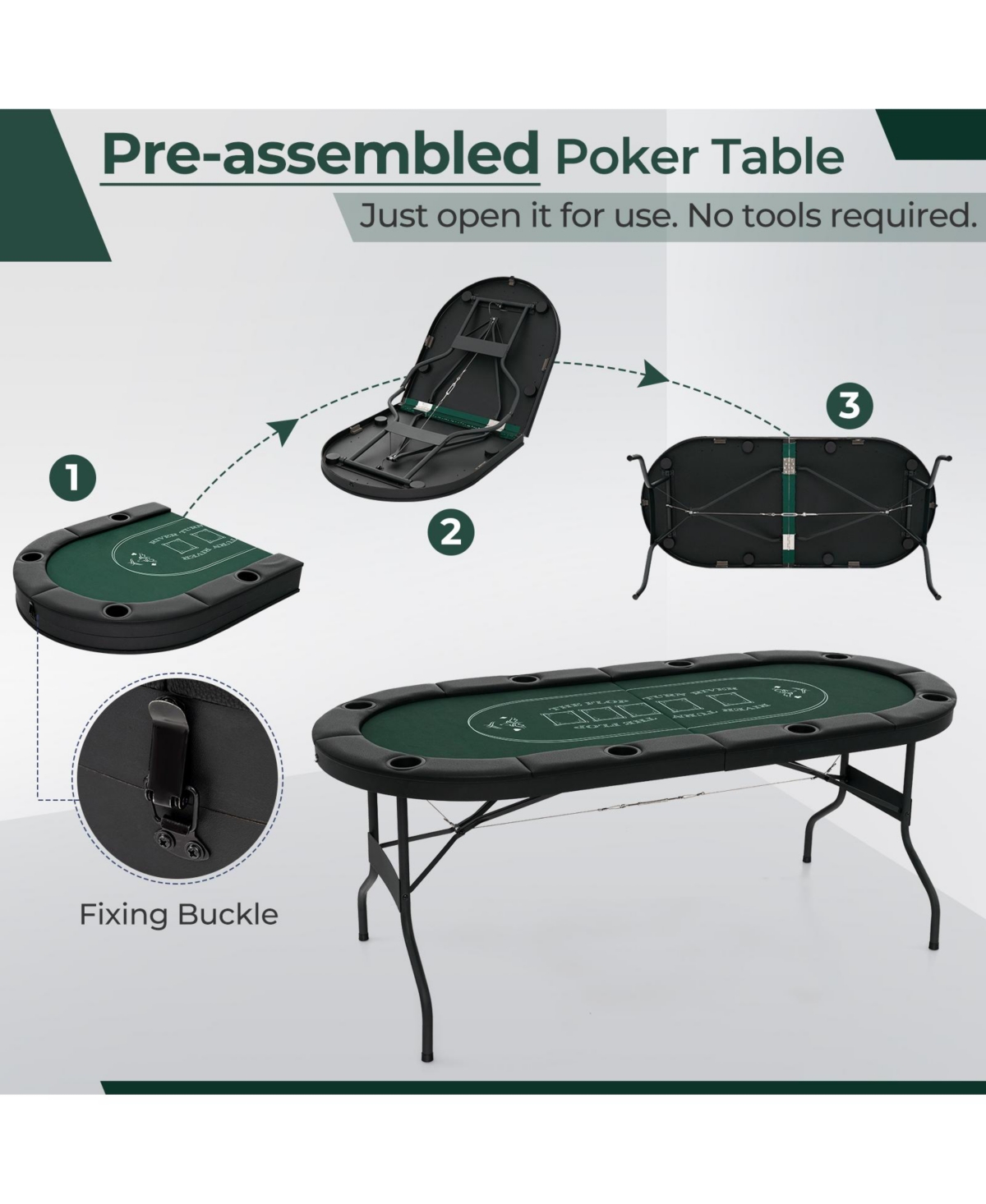 Akiudex 8-Player Foldable Poker Table with Padded Armrests and Metal Cup Holders