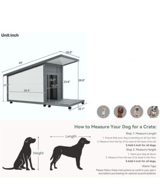 44.1 in. Outdoor Wooden Dog house with Food bowl, 4 swivel wheels in Gray