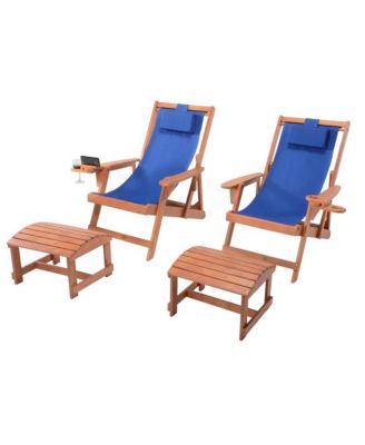 Canvas Sling Chair With Cup And Wine Holder And Ottoman (Set Of 4)