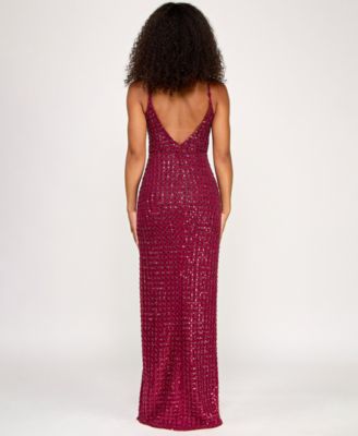 Juniors' Sequin Power Mesh Gown