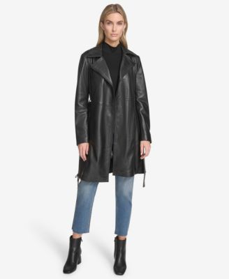 Women's Jacqui Moto Style Leather Trench Coat