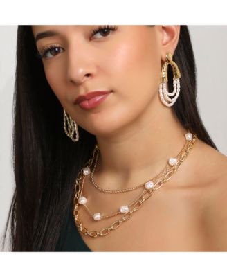 BCBG Layered Pearl Drop Chain Necklace